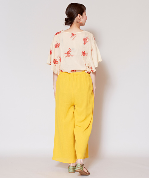 チャイハネ（チャイハネ）の「【チャイハネ】yul 無地コットンクレープフレアワイドパンツ（その他パンツ・レディース・ブラック/ピンク/イエロー/グリーン・FREE）」の11枚目の写真