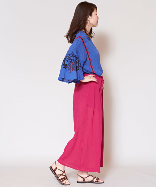 チャイハネ（チャイハネ）の「【チャイハネ】yul 無地コットンクレープフレアワイドパンツ（その他パンツ・レディース・ブラック/ピンク/イエロー/グリーン・FREE）」の14枚目の写真