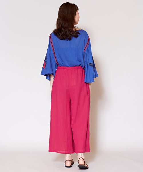 チャイハネ（チャイハネ）の「【チャイハネ】yul 無地コットンクレープフレアワイドパンツ（その他パンツ・レディース・ブラック/ピンク/イエロー/グリーン・FREE）」の15枚目の写真