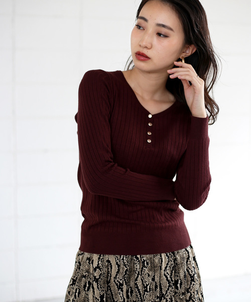 Bou Jeloud（ブージュルード）の「アロエ加工◆ヘンリーリブプルオーバー（ニット/セーター・レディース・チャコールグレー/パープル/ブラウン/イエロー/ブラック・FREE）」の4枚目の写真