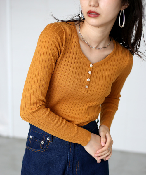 Bou Jeloud（ブージュルード）の「アロエ加工◆ヘンリーリブプルオーバー（ニット/セーター・レディース・チャコールグレー/パープル/ブラウン/イエロー/ブラック・FREE）」の5枚目の写真