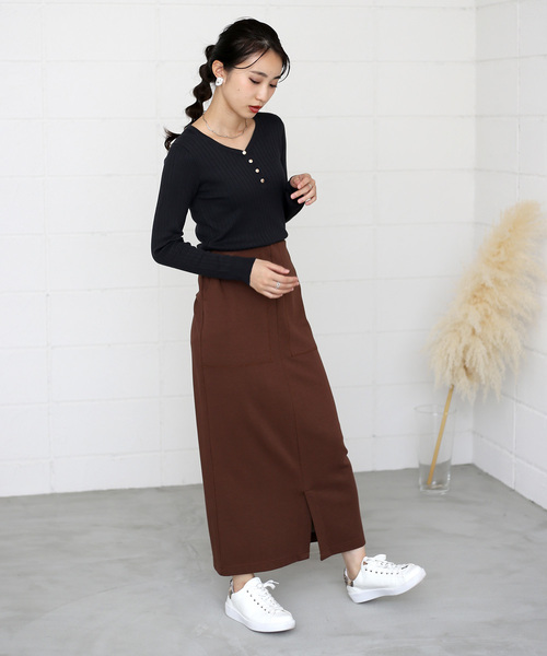 Bou Jeloud（ブージュルード）の「アロエ加工◆ヘンリーリブプルオーバー（ニット/セーター・レディース・チャコールグレー/パープル/ブラウン/イエロー/ブラック・FREE）」の8枚目の写真