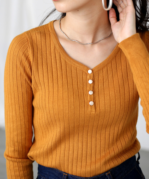 Bou Jeloud（ブージュルード）の「アロエ加工◆ヘンリーリブプルオーバー（ニット/セーター・レディース・チャコールグレー/パープル/ブラウン/イエロー/ブラック・FREE）」の18枚目の写真