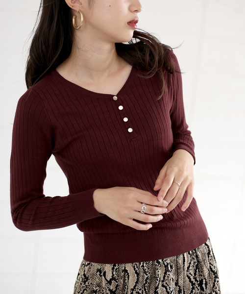 Bou Jeloud（ブージュルード）の「アロエ加工◆ヘンリーリブプルオーバー（ニット/セーター・レディース・チャコールグレー/パープル/ブラウン/イエロー/ブラック・FREE）」の9枚目の写真