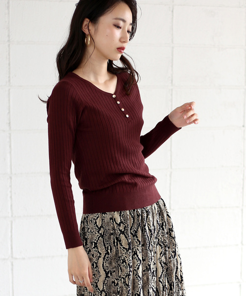 Bou Jeloud（ブージュルード）の「アロエ加工◆ヘンリーリブプルオーバー（ニット/セーター・レディース・チャコールグレー/パープル/ブラウン/イエロー/ブラック・FREE）」の10枚目の写真