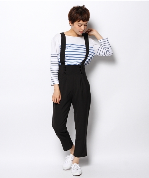 WEGO（ウィゴー）の「WEGO/サスペンダー付タックパンツ（チノパンツ・レディース・ブラック/ダークグレー・FREE）」の2枚目の写真