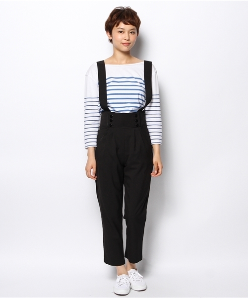 WEGO（ウィゴー）の「WEGO/サスペンダー付タックパンツ（チノパンツ・レディース・ブラック/ダークグレー・FREE）」の3枚目の写真