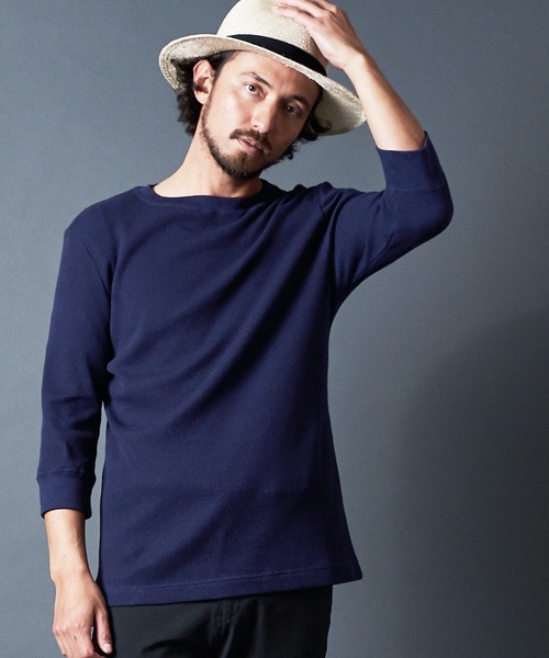 Magine(マージン)の「HIGH DENSITY WAFFLE C/N 3/4SL:ハイデンシティー ワッフル クルーネック7SL(Tシャツ/カットソー)」|ネイビー