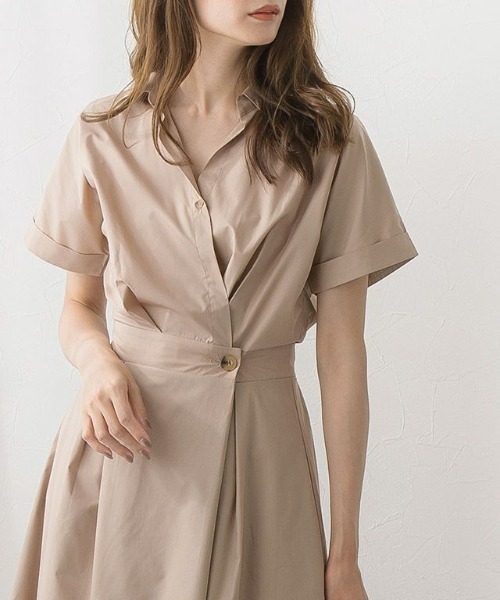 フレンチ風 デザインドレス ベルベット シャツワンピ エレガント 𝐃𝐢𝐧𝐨𝐛𝐥𝐞 | クラシカルフレアドレス👗beige detail 生地