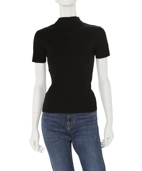 セール】ハイネックハーフスリーブリブニット（Tシャツ