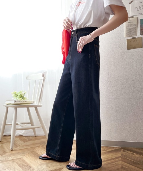 classicalelf（クラシカルエルフ）の「【高身長･大きいサイズ対応/5サイズ展開】美脚見え×ラフさのいいとこ取り♪ハイウエスト ルーズ デニム パンツ（デニムパンツ・レディース・ライトブルー/ワンウォッシュ/ブラック/ナチュラル・LARGE/MEDIUM/SMALL/X-LARGE/XX-LARGE）」の13枚目の写真