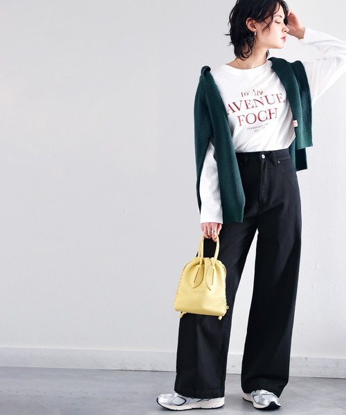 美シルエット。ハイウエストワイドデニムパンツ