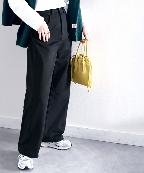 美シルエット。ハイウエストワイドデニムパンツ
