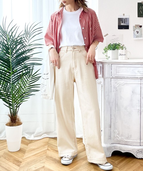 オシャレ  ルーズ デニムパンツ ハイウエスト ベルト オシャレ ルーズ デニムパンツ ハイウエスト ベルト (パンツ