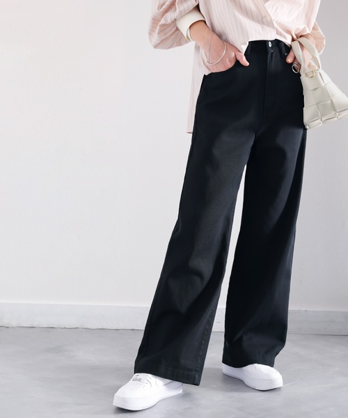 ルシェルブルーハイウエスト パンツ くるみボタン 美脚 ル シェル ブルー - LE CIEL BLEU | High Waist Tapered