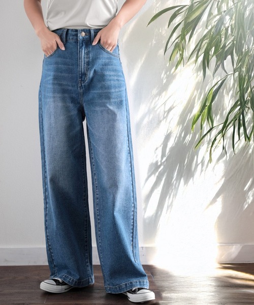 【セール】【高身長･大きいサイズ対応/5サイズ展開】美脚見え&times;ラフさのいいとこ取り♪ハイウエスト ルーズ デニム パンツ（デニムパンツ）｜classicalelf（クラシカルエルフ）
