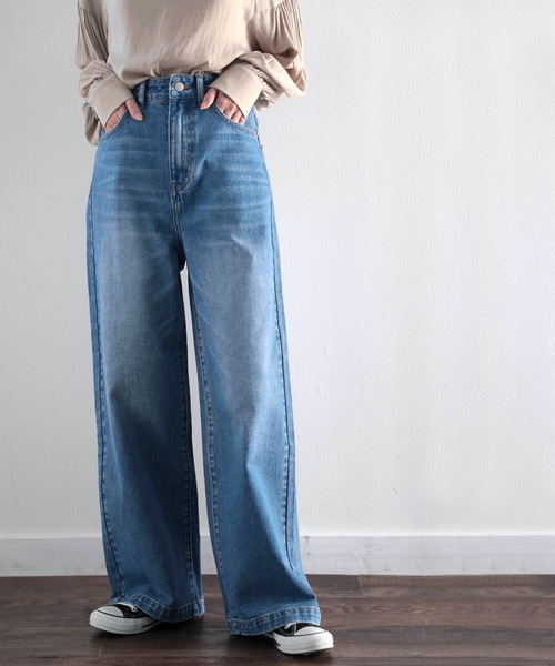 【セール】【高身長･大きいサイズ対応/5サイズ展開】美脚見え&times;ラフさのいいとこ取り♪ハイウエスト ルーズ デニム パンツ（デニムパンツ）｜classicalelf（クラシカルエルフ）