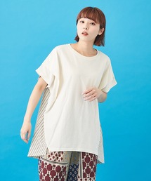 CUBE SUGAR（キューブシュガー）の「WEB限定OE天竺×ストライプ×フライス肩タックTシャツ（Tシャツ/カットソー）」
