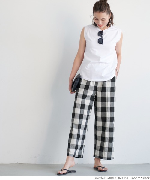 coca（coca）（コカ）の「センターシームブロックチェックパンツ（その他パンツ・レディース・ブラック・ONE SIZE）」の6枚目の写真