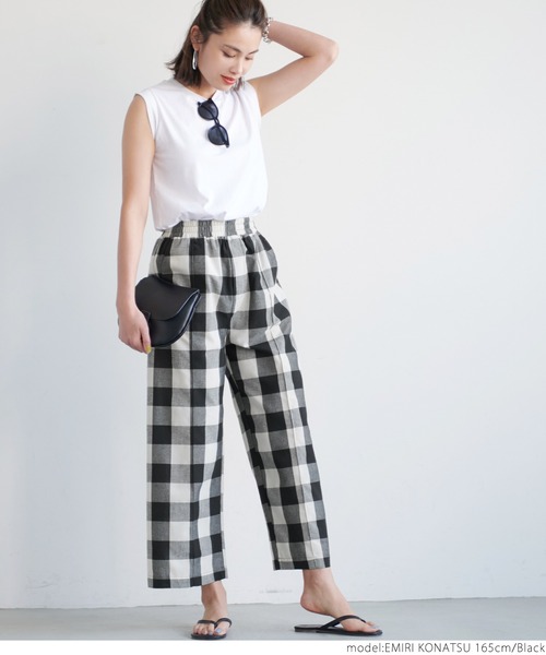 coca（coca）（コカ）の「センターシームブロックチェックパンツ（その他パンツ・レディース・ブラック・ONE SIZE）」の8枚目の写真