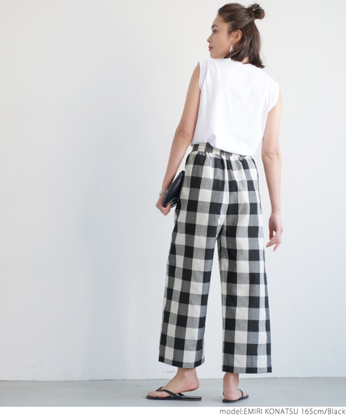 coca（coca）（コカ）の「センターシームブロックチェックパンツ（その他パンツ・レディース・ブラック・ONE SIZE）」の3枚目の写真