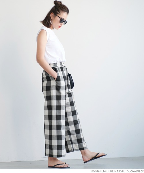 coca（coca）（コカ）の「センターシームブロックチェックパンツ（その他パンツ・レディース・ブラック・ONE SIZE）」の5枚目の写真
