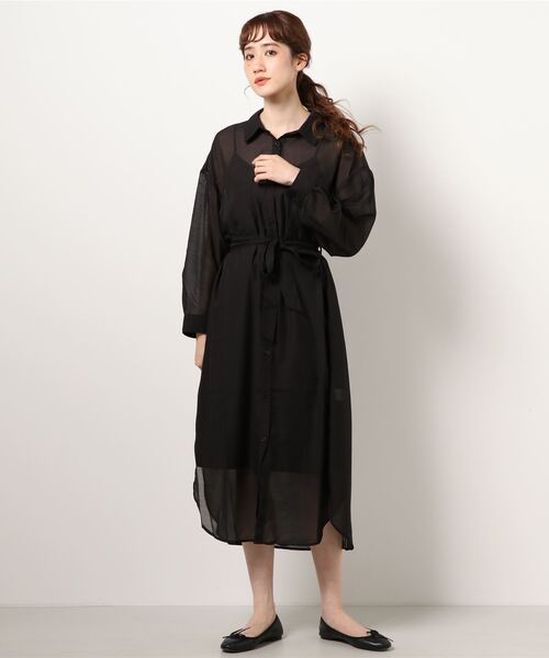 KOBE LETTUCE(コウベレタス)の「シアーマキシシャツワンピース(シャツワンピース・レディース・グレイッシュベージュ/ライトカーキ/ブラウン系その他/ブラック・FREE)」の2枚目の写真