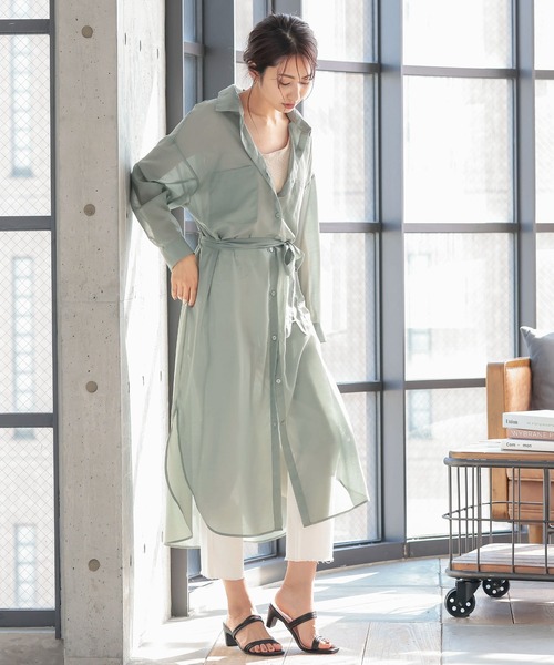 KOBE LETTUCE(コウベレタス)の「シアーマキシシャツワンピース(シャツワンピース・レディース・グレイッシュベージュ/ライトカーキ/ブラウン系その他/ブラック・FREE)」の1枚目の写真