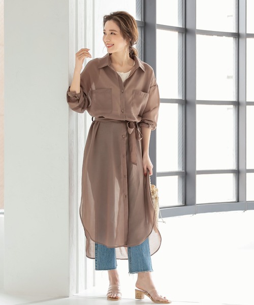 KOBE LETTUCE(コウベレタス)の「シアーマキシシャツワンピース(シャツワンピース・レディース・グレイッシュベージュ/ライトカーキ/ブラウン系その他/ブラック・FREE)」の3枚目の写真