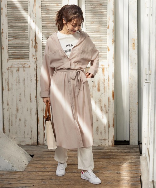 KOBE LETTUCE(コウベレタス)の「シアーマキシシャツワンピース(シャツワンピース・レディース・グレイッシュベージュ/ライトカーキ/ブラウン系その他/ブラック・FREE)」の4枚目の写真