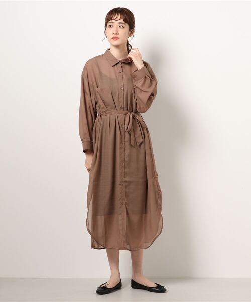 KOBE LETTUCE(コウベレタス)の「シアーマキシシャツワンピース(シャツワンピース・レディース・グレイッシュベージュ/ライトカーキ/ブラウン系その他/ブラック・FREE)」の12枚目の写真