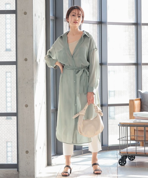 KOBE LETTUCE(コウベレタス)の「シアーマキシシャツワンピース(シャツワンピース・レディース・グレイッシュベージュ/ライトカーキ/ブラウン系その他/ブラック・FREE)」の9枚目の写真