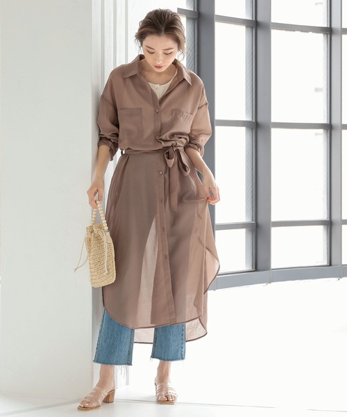 KOBE LETTUCE(コウベレタス)の「シアーマキシシャツワンピース(シャツワンピース・レディース・グレイッシュベージュ/ライトカーキ/ブラウン系その他/ブラック・FREE)」の10枚目の写真