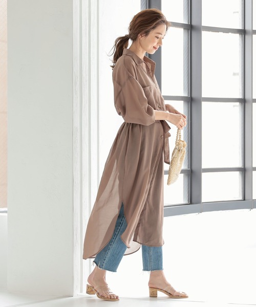 KOBE LETTUCE(コウベレタス)の「シアーマキシシャツワンピース(シャツワンピース・レディース・グレイッシュベージュ/ライトカーキ/ブラウン系その他/ブラック・FREE)」の11枚目の写真