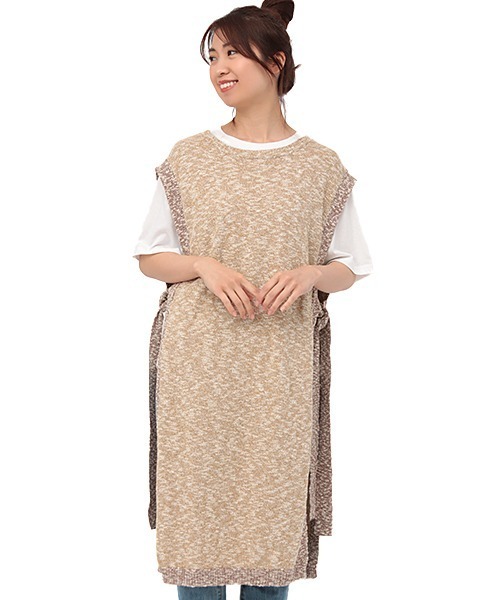 チチカカ（チチカカ）の「コットンスラブロングベスト（ベスト・レディース・ブラウン/グレー・FREE）」の6枚目の写真