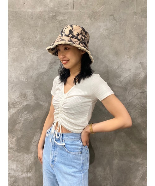 tシャツ Box cut tops　　ボックスカットトップス レディース SLY（スライ）の「FRONT DRAWST CUT TOPS フロント ドロスト