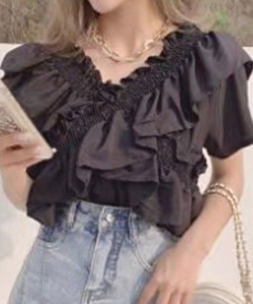 SPIGA（スピーガ）の「フリルギャザーＢＬ（シャツ/ブラウス・レディース・ホワイト/ブラック/ベージュ・ﾌﾘ-）」の3枚目の写真