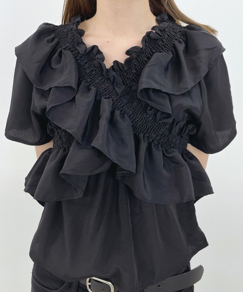 SPIGA（スピーガ）の「フリルギャザーＢＬ（シャツ/ブラウス・レディース・ホワイト/ブラック/ベージュ・ﾌﾘ-）」の7枚目の写真