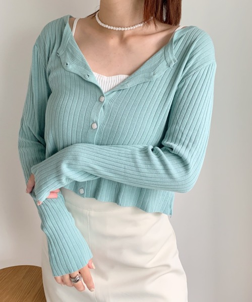 at12:03(アットイチニーゼロサン)の「【カラバリ豊富】デイリーリブカーディガン(カーディガン/ボレロ・レディース・ホワイト/ブラック/サックスブルー/ピンク/グリーン・FREE)」の4枚目の写真