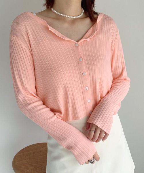 at12:03(アットイチニーゼロサン)の「【カラバリ豊富】デイリーリブカーディガン(カーディガン/ボレロ・レディース・ホワイト/ブラック/サックスブルー/ピンク/グリーン・FREE)」の5枚目の写真