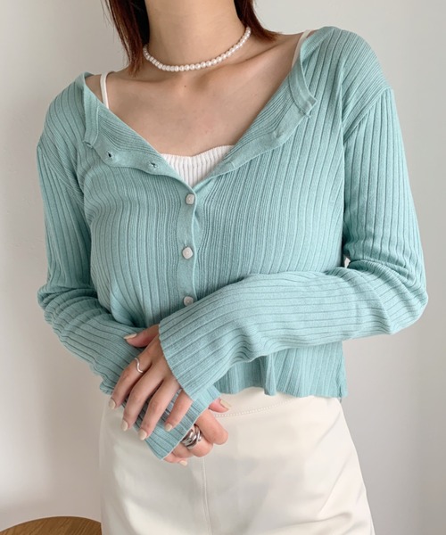 at12:03(アットイチニーゼロサン)の「【カラバリ豊富】デイリーリブカーディガン(カーディガン/ボレロ・レディース・ホワイト/ブラック/サックスブルー/ピンク/グリーン・FREE)」の20枚目の写真