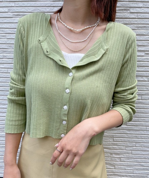 at12:03(アットイチニーゼロサン)の「【カラバリ豊富】デイリーリブカーディガン(カーディガン/ボレロ・レディース・ホワイト/ブラック/サックスブルー/ピンク/グリーン・FREE)」の11枚目の写真