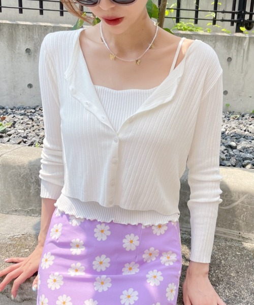 at12:03(アットイチニーゼロサン)の「【カラバリ豊富】デイリーリブカーディガン(カーディガン/ボレロ・レディース・ホワイト/ブラック/サックスブルー/ピンク/グリーン・FREE)」の6枚目の写真