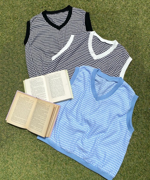WC（ダブル シー）の「千鳥柄サマーベスト（ベスト・レディース・ブラック/サックスブルー/ホワイト・FREE）」の5枚目の写真