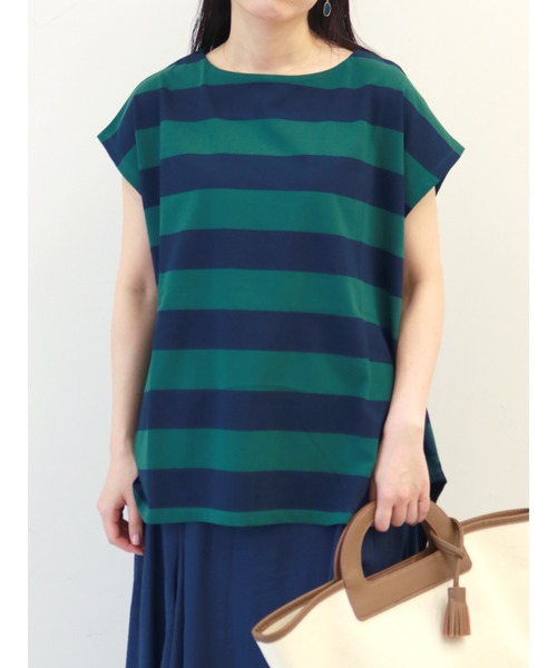 Te chichi（テチチ）の「フレンチスリーブボーダーカットソー（Tシャツ/カットソー・レディース・グレー/オフホワイト/グリーン・ﾌﾘ-）」の3枚目の写真