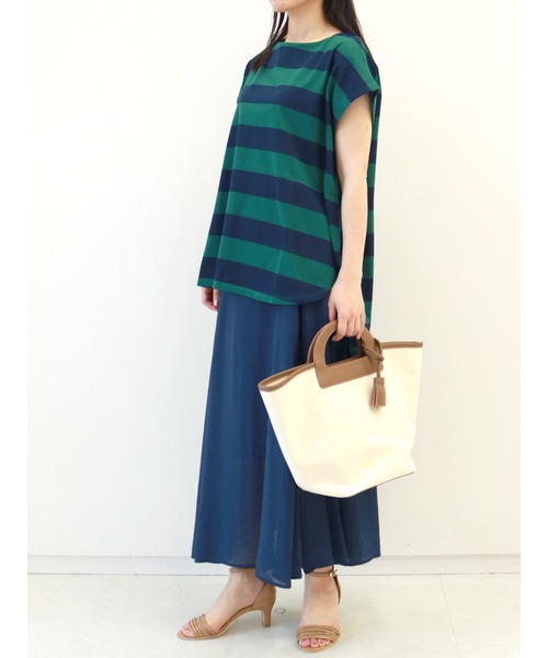 Te chichi（テチチ）の「フレンチスリーブボーダーカットソー（Tシャツ/カットソー・レディース・グレー/オフホワイト/グリーン・ﾌﾘ-）」の10枚目の写真