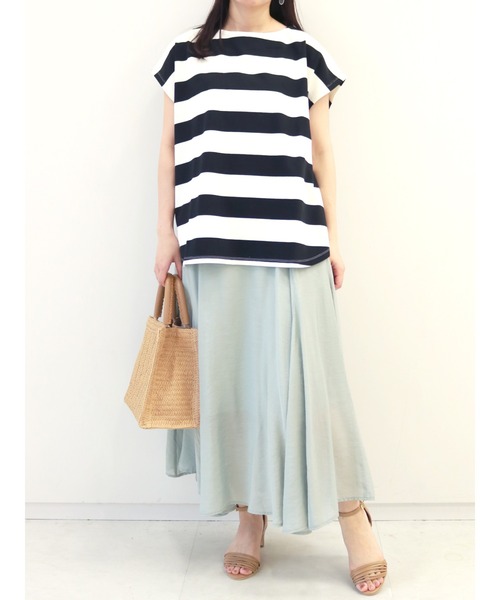 Te chichi（テチチ）の「フレンチスリーブボーダーカットソー（Tシャツ/カットソー・レディース・グレー/オフホワイト/グリーン・ﾌﾘ-）」の8枚目の写真