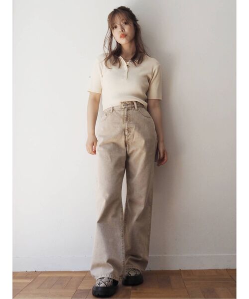 EVRIS（エヴリス）の「フロントヘンリーリブニットトップス（ニット/セーター・レディース・ブラック/オレンジ/グリーン/アイボリー・FREE）」の13枚目の写真