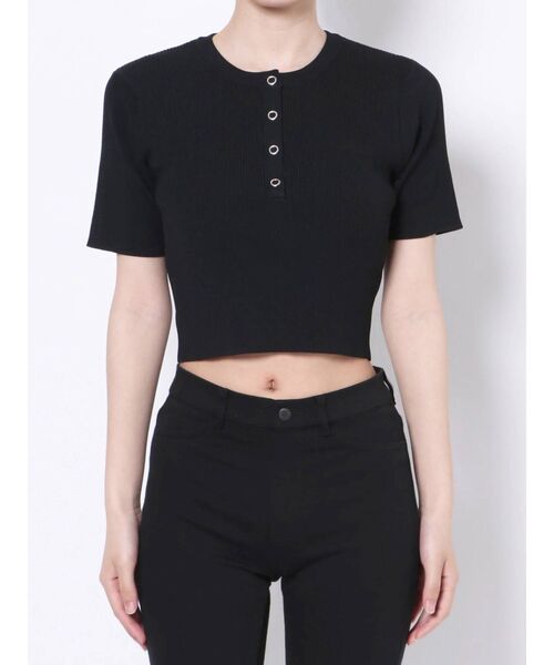 EVRIS（エヴリス）の「フロントヘンリーリブニットトップス（ニット/セーター・レディース・ブラック/オレンジ/グリーン/アイボリー・FREE）」の21枚目の写真