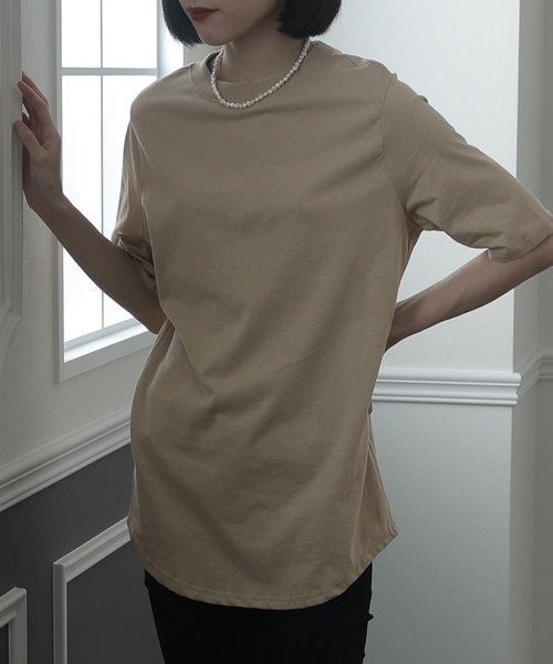 ElegChic(エレグシック)の「ハイネックコットンTシャツ(Tシャツ/カットソー・レディース・オフホワイト/モカ/ブラック/グレイッシュベージュ・M/XXL/XL/4L/L)」の4枚目の写真